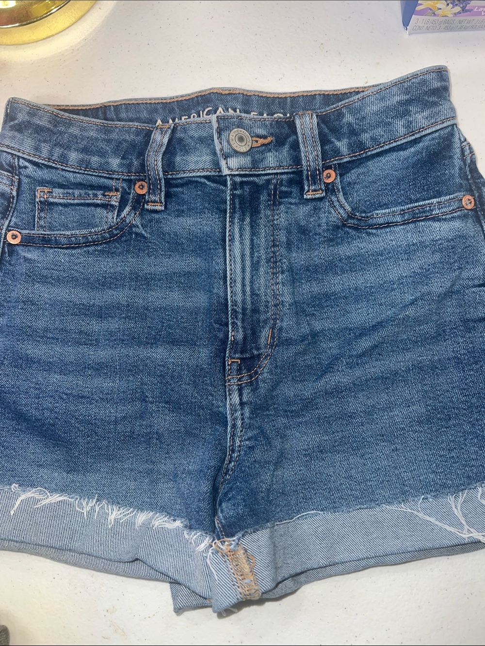 American Eagle Outfitters Medium Blue High-Rise Cutoff Denim Shorts